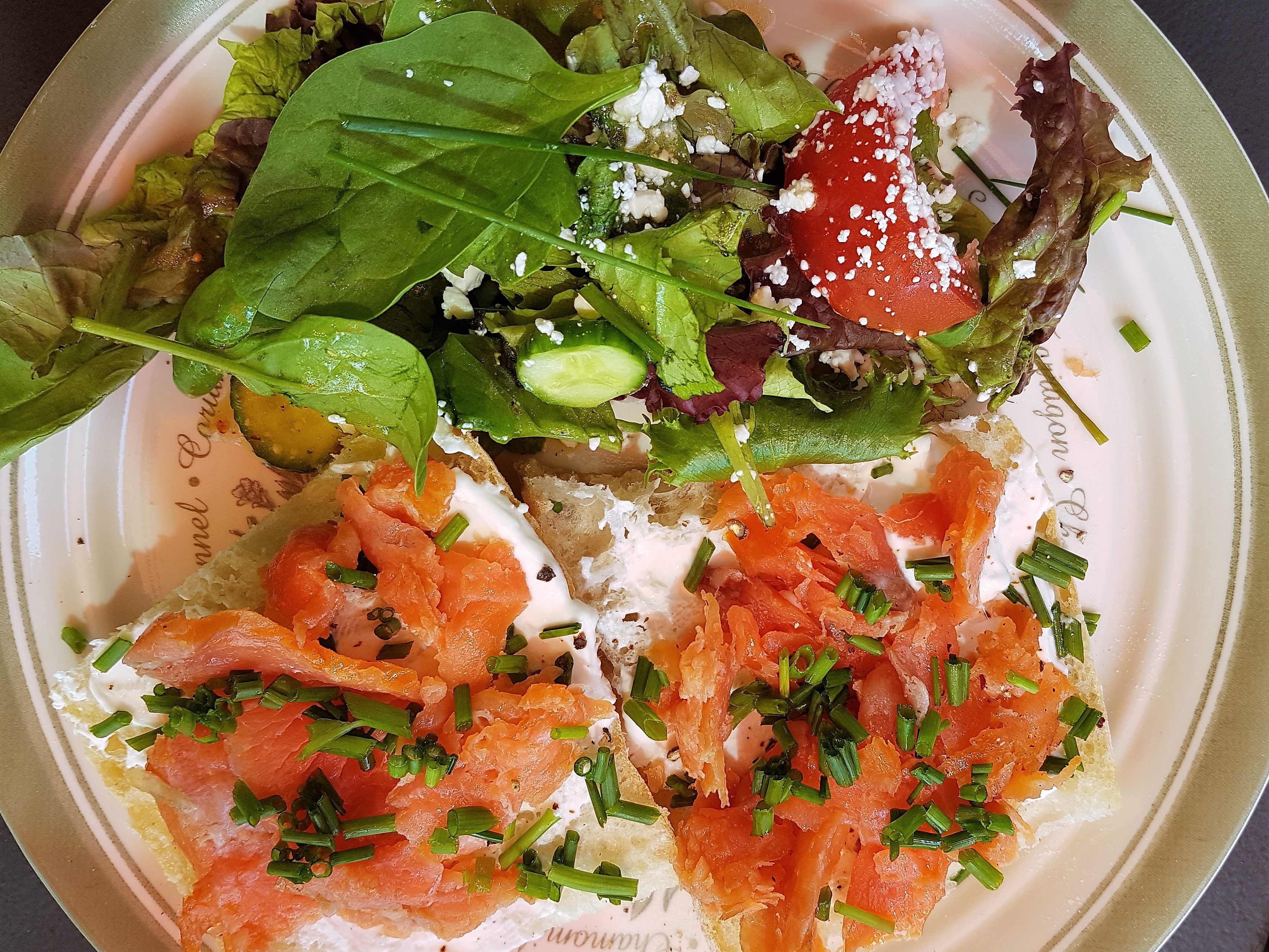 Smoked salmon, labnet, and salad