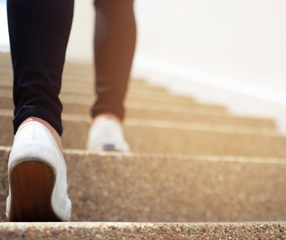 walking up steps